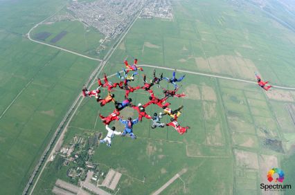 skydivers in formation