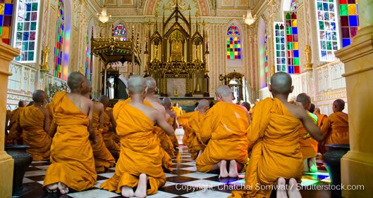buddhist monks in a temple
