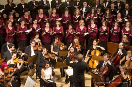 choir and orchestra performing